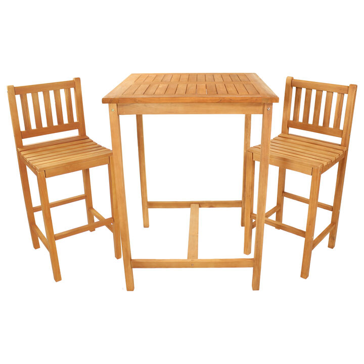 Sunnydaze 3-Piece Teak Outdoor Bar Set -  Brown