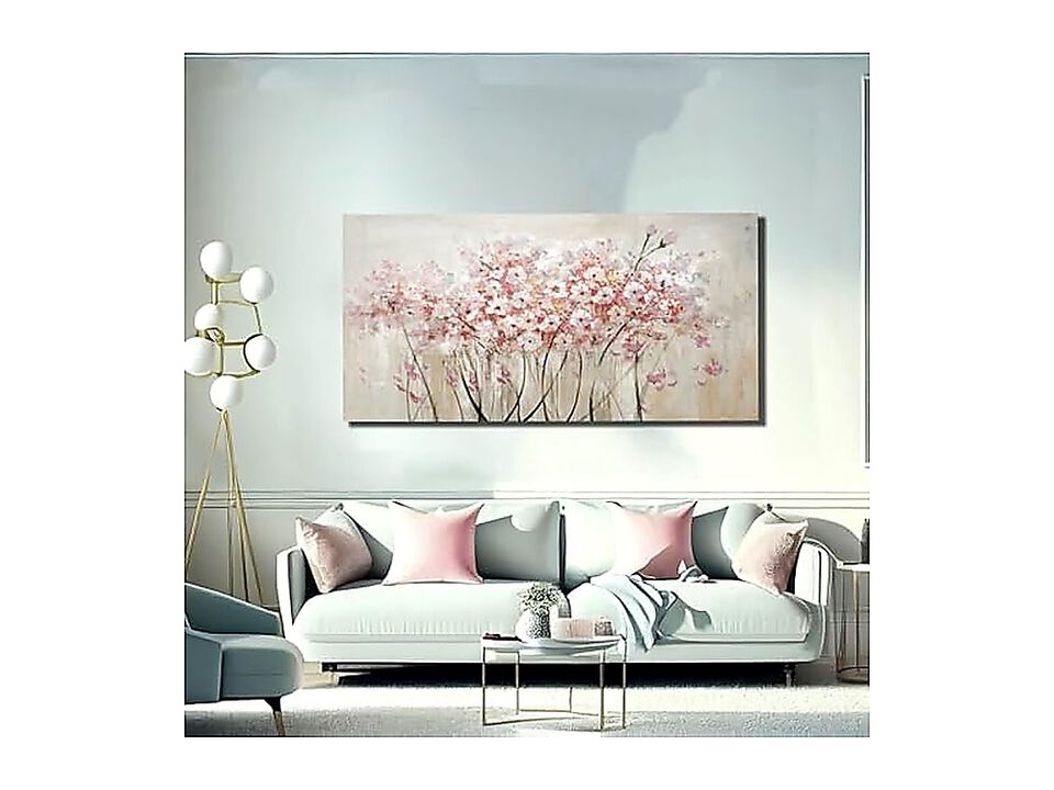 White Floral Oil Canvas Wall Art Modern Botanical Graffiti Bedroom Living Room