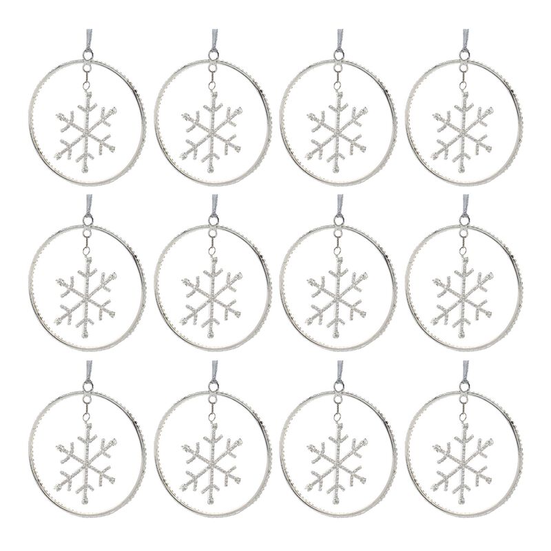 Set of 12 Metal Snowflake Ornaments with Jewel Detail for Festive Tree Styling