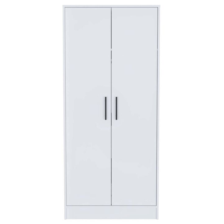 Streamdale Ambery White Armoire, 2 Shelves, 1 Drawer, Metal Rod