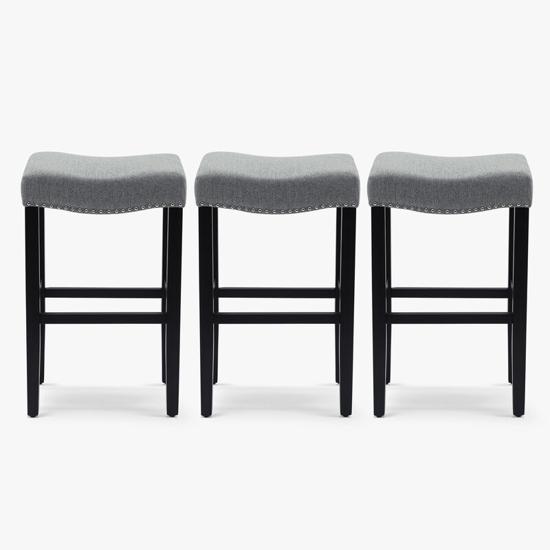 WestinTrends 29" Upholstered Saddle Seat Black Bar Stool (Set of 3)