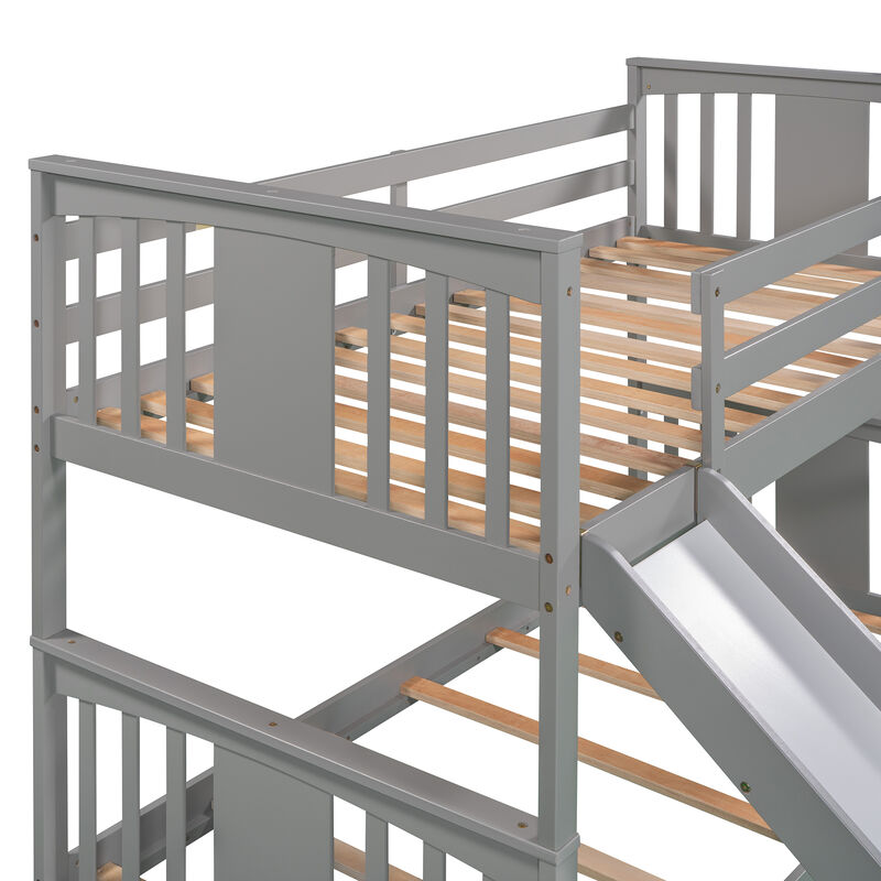 Whisen Twin Over Twin Bunk Bed with Slide and Ladder - Gray