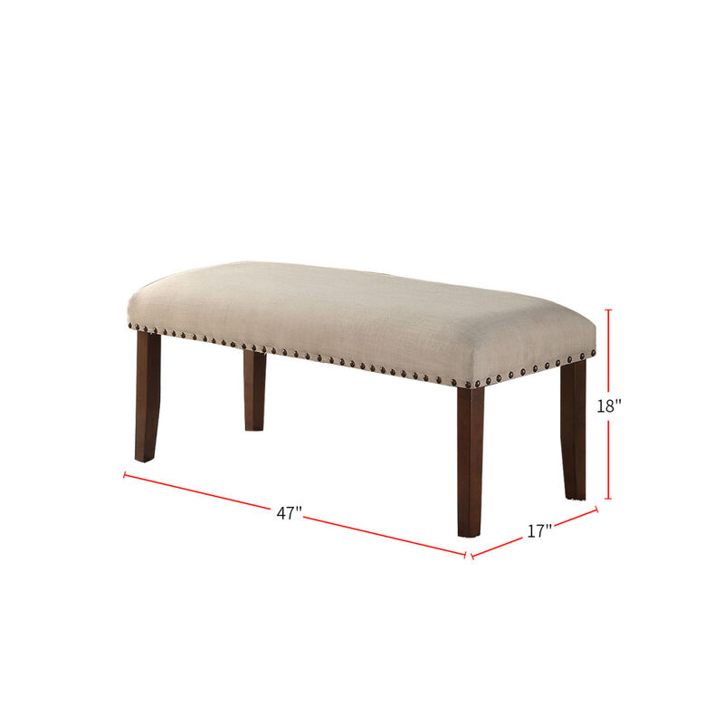 Upholstered Cream Cushion Dining Bench, Cherry Brown