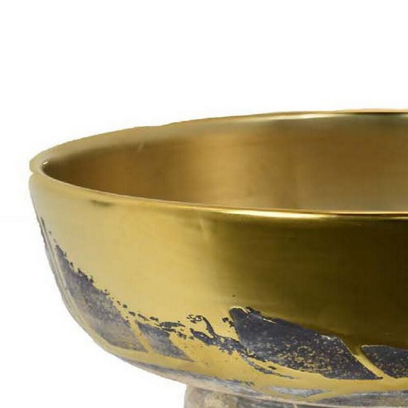 16 Inch Decorative Bowl, Distressed Gold Finish, Modern Aesthetic, Ceramic - Benzara