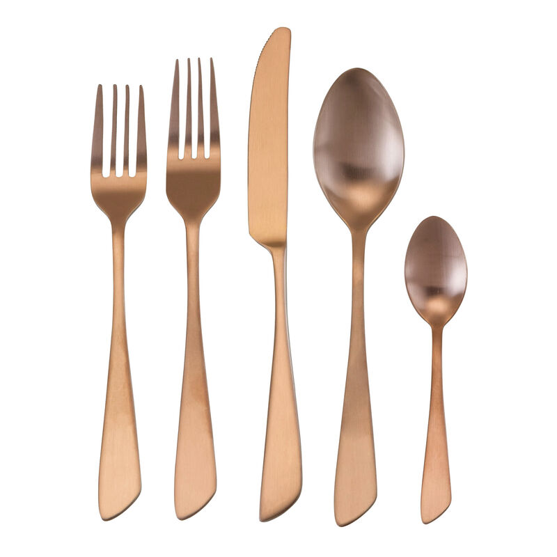 MegaChef Gibbous 20 Piece Flatware Utensil Set, Stainless Steel Silverware Metal Service for 4 in Rose Gold Matte