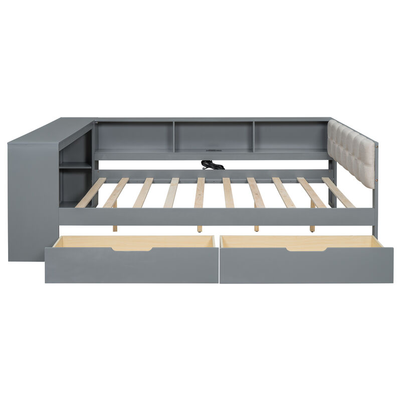 Merax Platform Bed with Storage Shelves and Drawers image number 6
