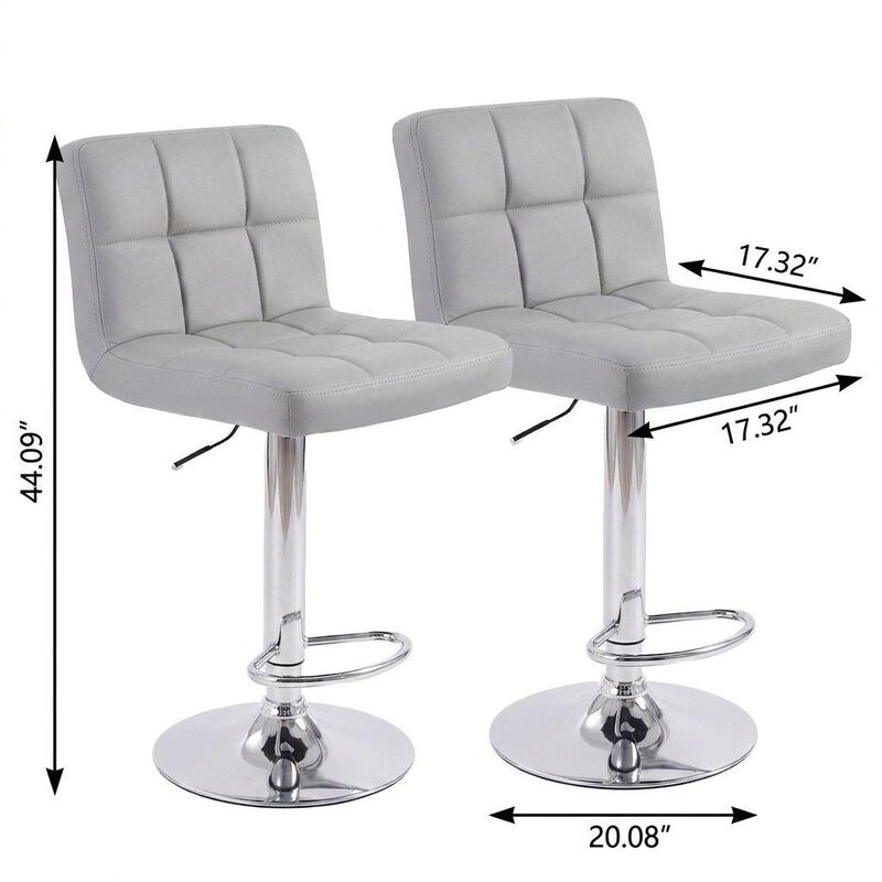 HomeRoots Set of Two Gray and Silver Faux Leather and Steel Adjustable Height Swivel Bar Chairs image number 4