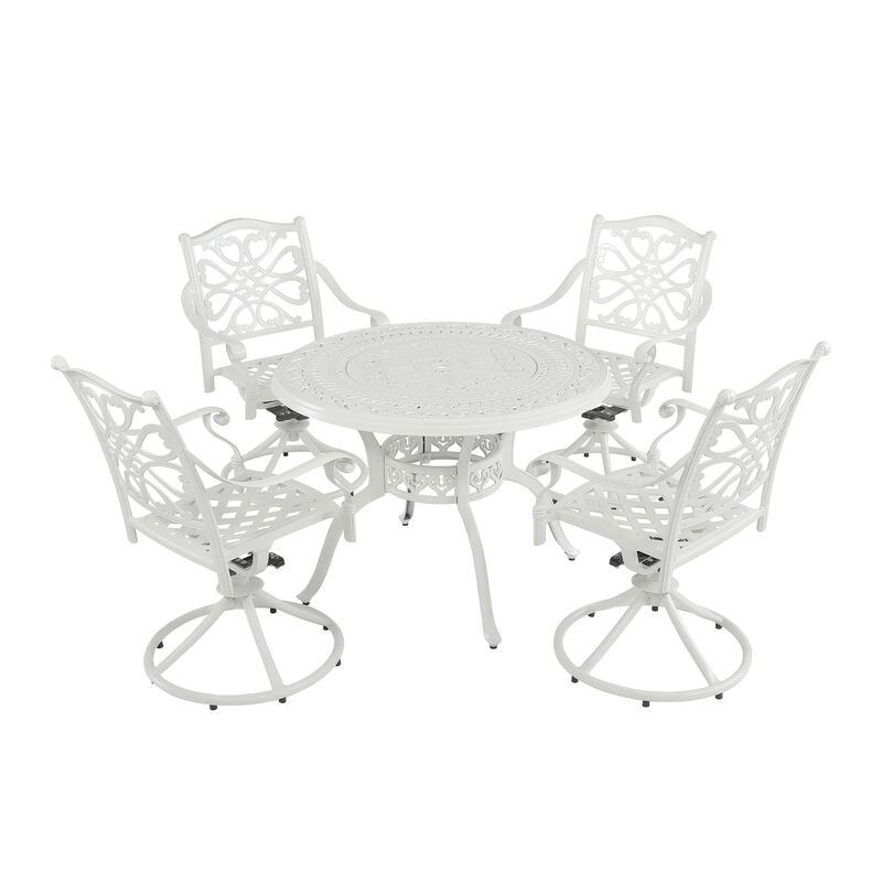 MONDAWE 5-Piece Elegant Cast Aluminum Patio Dining Set with Round Table & 4 Piece 360-degree Swivel Chairs