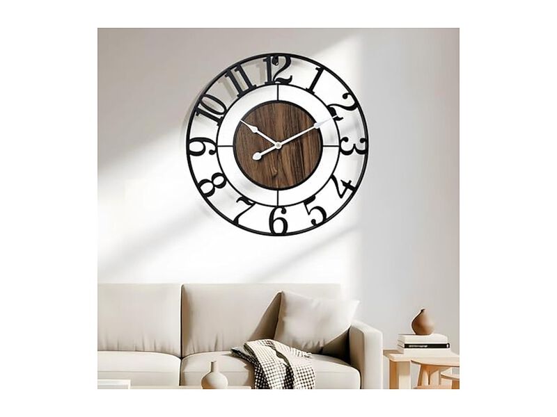 Metal Retro Wood Farmhouse Fireplace Wall Clock 20 Inch Silent Non Ticking image number 2