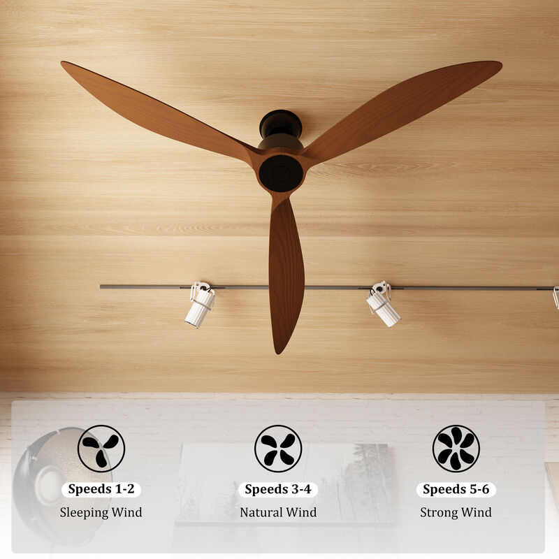 FUFU&GAGA 65-Inch Indoor Ceiling Fan with Light, Black Walnut Wood Blades, DC Motor, 6 Speeds, 1/4/8H Timer