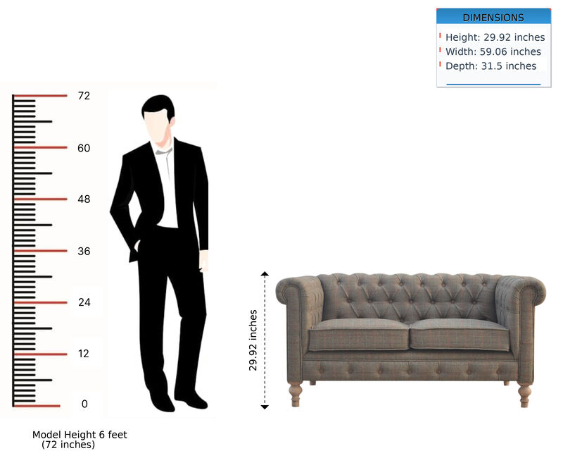 Artisan Furniture Solid Wood Multi Tweed 2 Seater Chesterfield Sofa Solid Wood image number 9