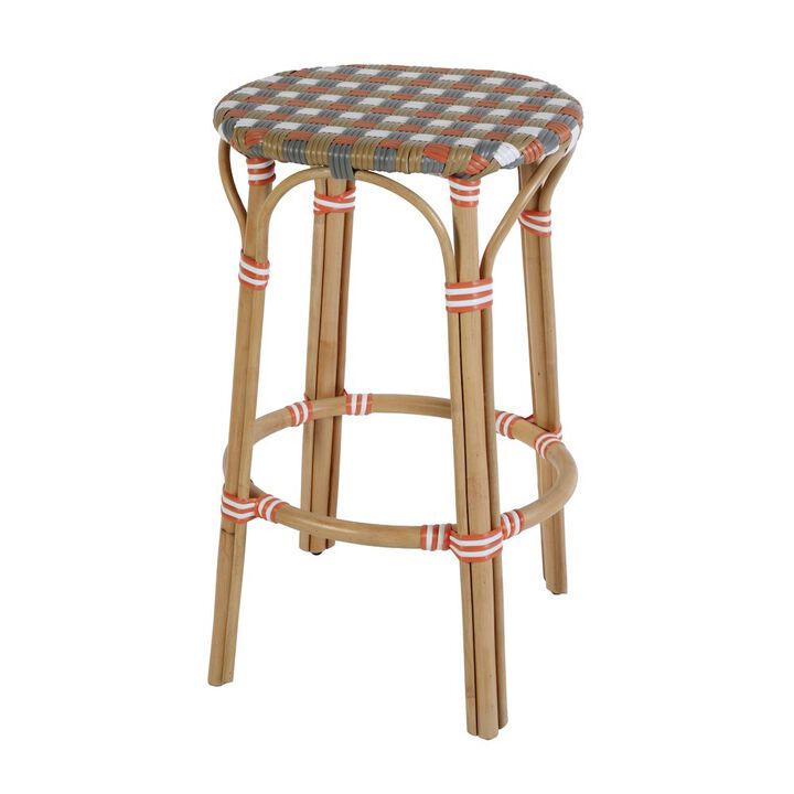 Butler Specialty Ballito 30 in. Seat Height Oval Rattan Bar Stool with Footrest, Yellow and Brown