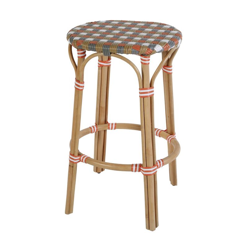 Butler Specialty Ballito 30 in. Seat Height Oval Rattan Bar Stool with Footrest, Yellow and Brown image number 0