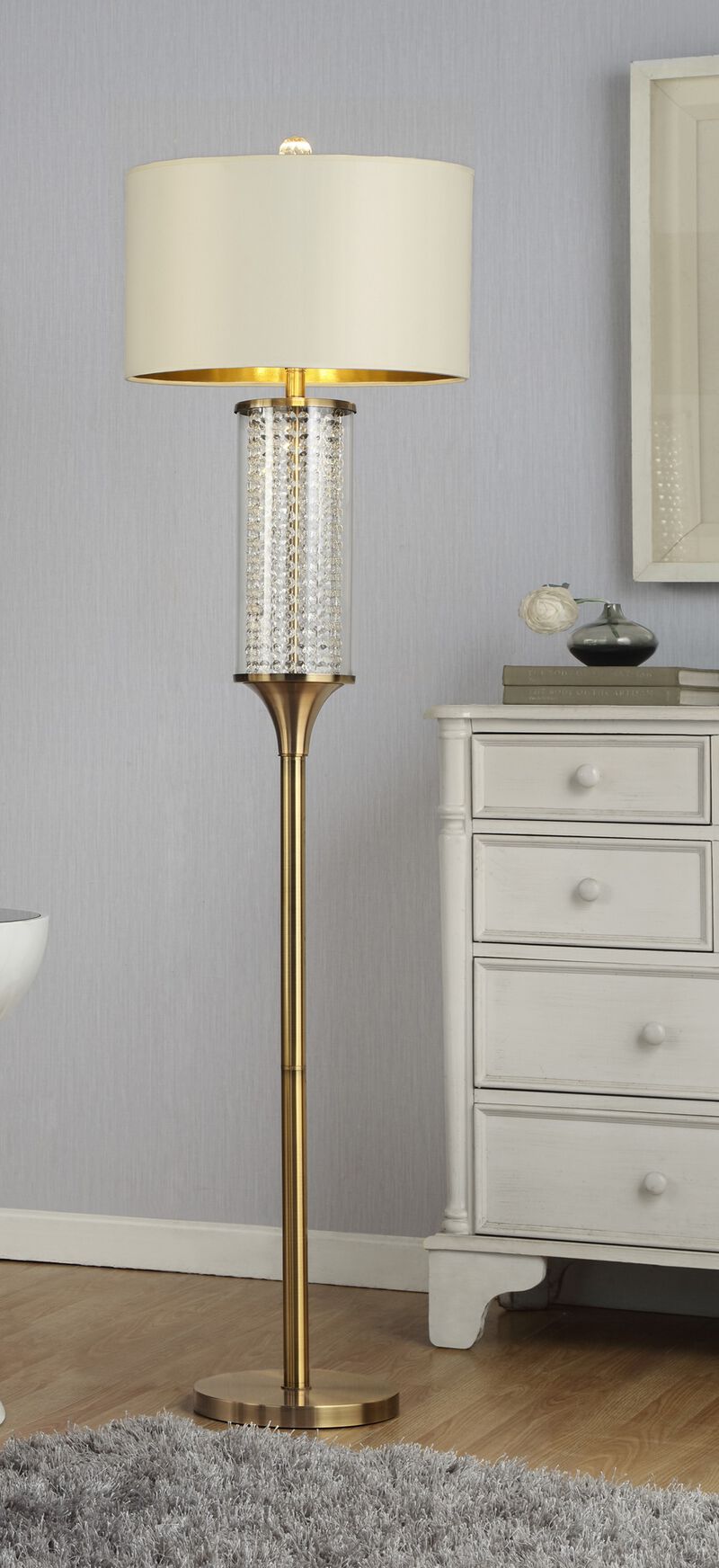 Hivvago 62" Gold Column Floor Lamp With Off White Metal Drum Shade