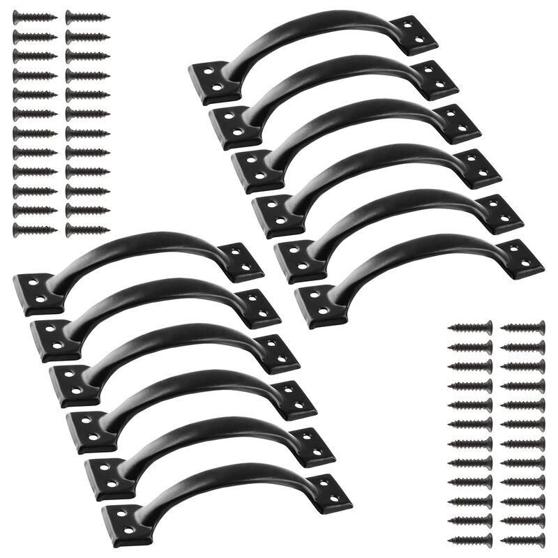 Jiozermi 12 Pcs 5"" Rustic Gate Handle, Iron Hardware Handle Pull with Screw, Vintage Farmhouse Cabinet Handles, Retro Drawer Pu