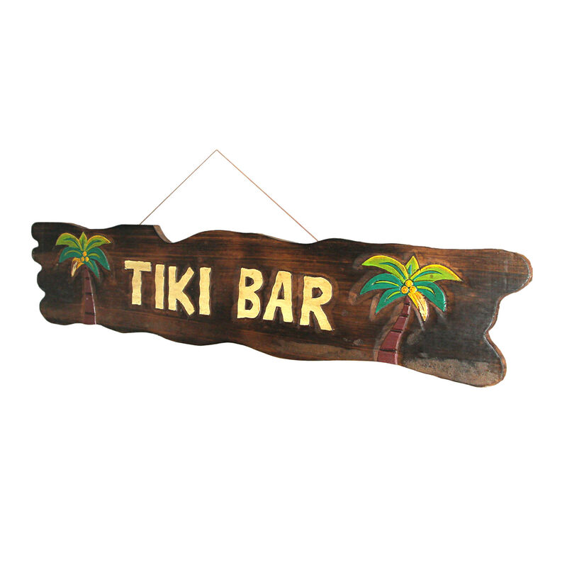 Colorful Handcrafted Carved Wood Tiki Bar Sign Wall Hanging 41 Inches Long image number 0