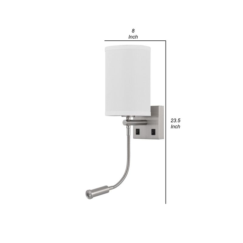 Liam 25 Inch Modern Wall Lamp, Hardback Fabric Shade, 1 LED, Metal