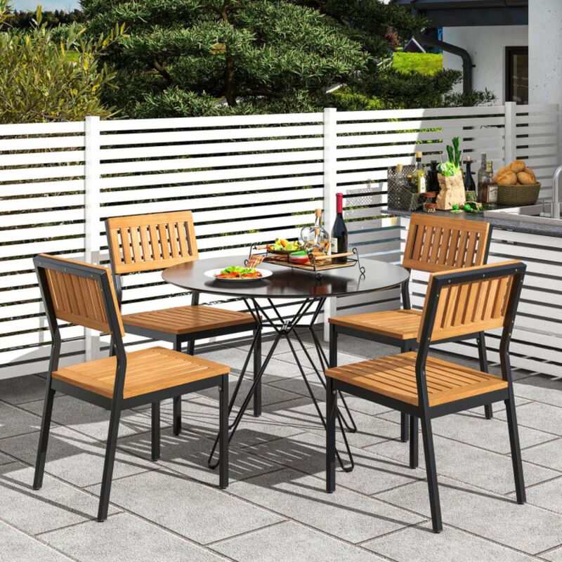 Hivvago 6 Pieces Outdoor Acacia Wood Dining Set with Bench and 2 Inches Umbrella Hole
