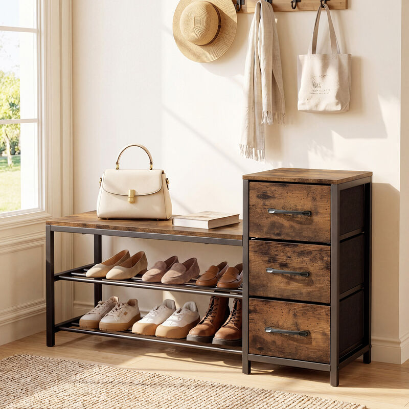 Entryway Shoe Bench 3-Tier with Removable Fabric Drawers image number 1