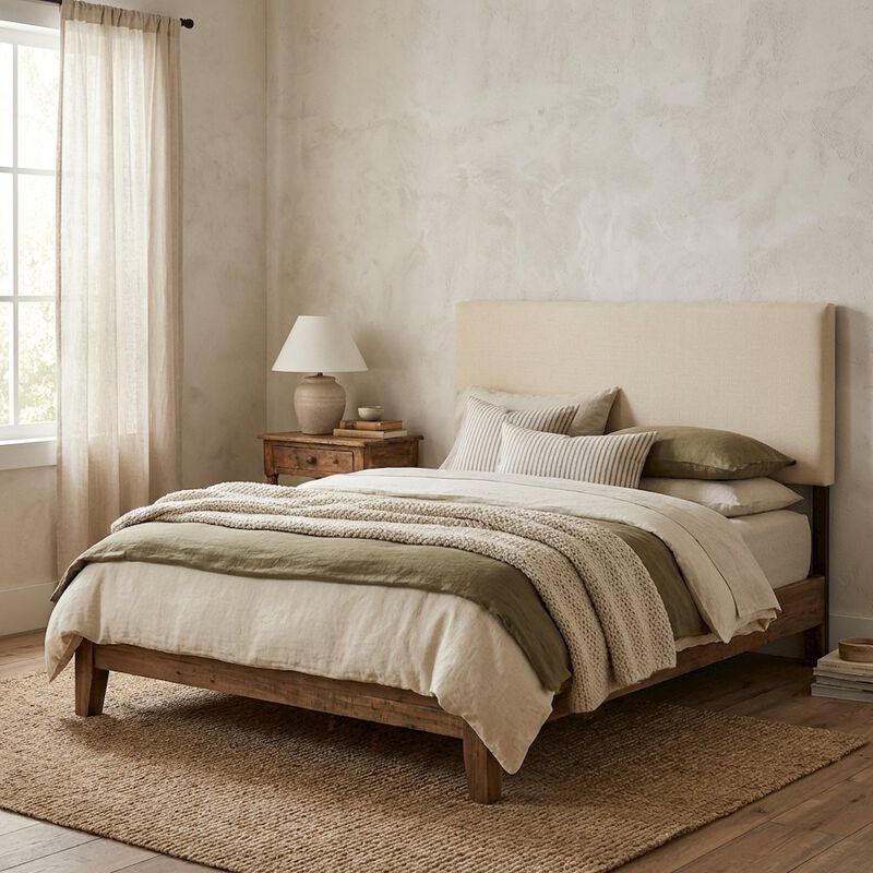 Upholstered Queen Headboard in Neutral Fabric, Durable Frame, Stylish Design image number 2
