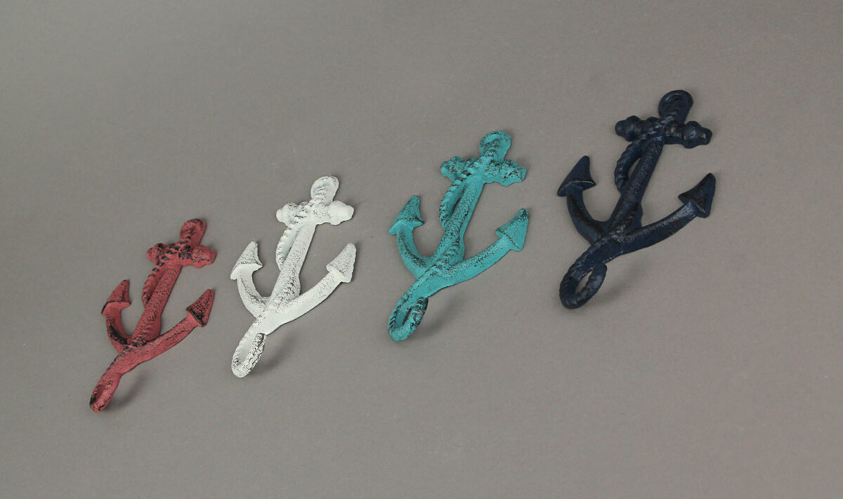 Set of 4 Cast Iron Ship Anchor Coat Hooks Decorative Hanger Coastal Wall Decor