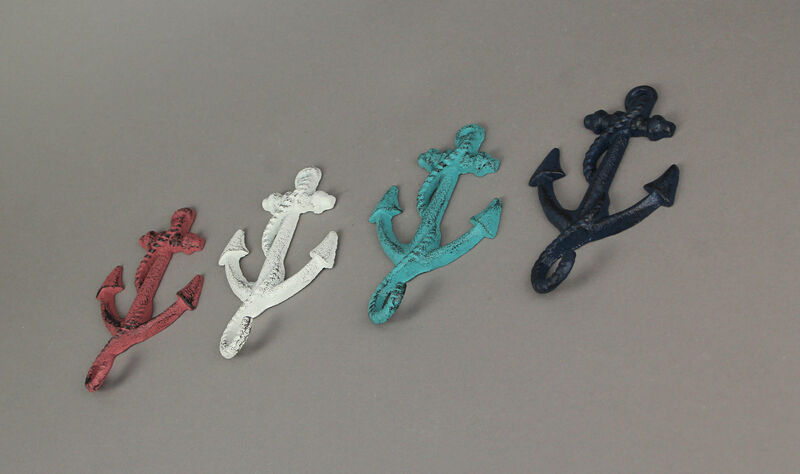 Set of 4 Cast Iron Ship Anchor Coat Hooks Decorative Hanger Coastal Wall Decor image number 1