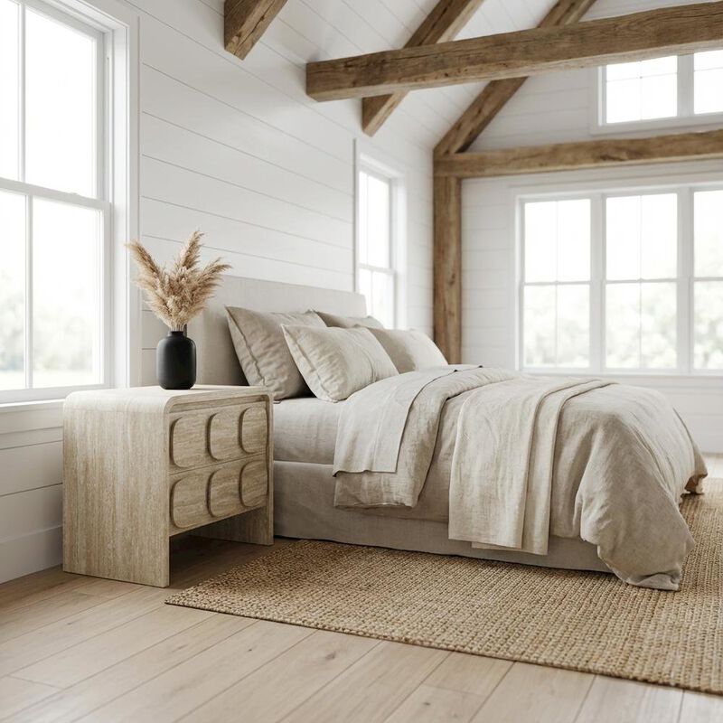 Gray Wood Nightstand with 2 Drawers and Modern Design image number 3