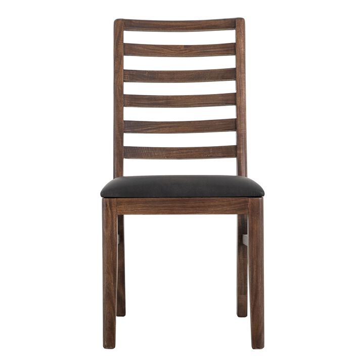 Ally Dining Chair Set of 2, Ladderback, Melina Wood, Brown Polyester - Benzara