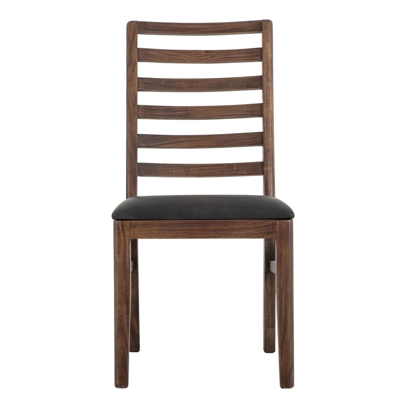 Ally Dining Chair Set of 2, Ladderback, Melina Wood, Brown Polyester - Benzara