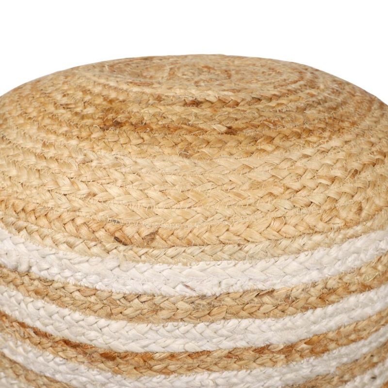 Hivvago 18 Inch Natural And White Jute Blend Cylinder Striped Pouf Ottoman