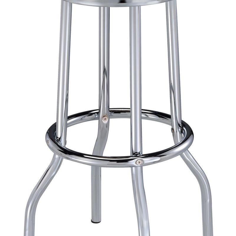 30 Inch Set of 2 Retro Barstools, Retro Red Faux Leather Seats, Chrome Legs - Benzara