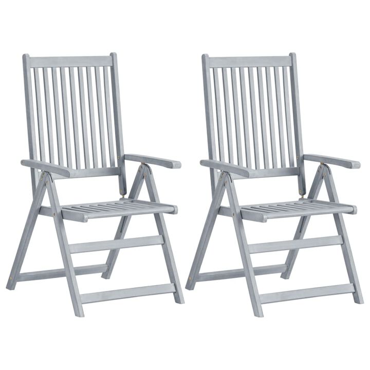 vidaXL Garden Reclining Chairs 2 pcs Gray Solid Acacia Wood