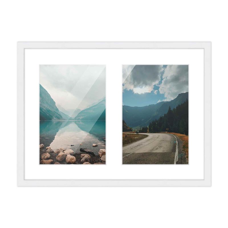 8x10 Wood Collage Frame with White Mat for 2 4x6 Pictures