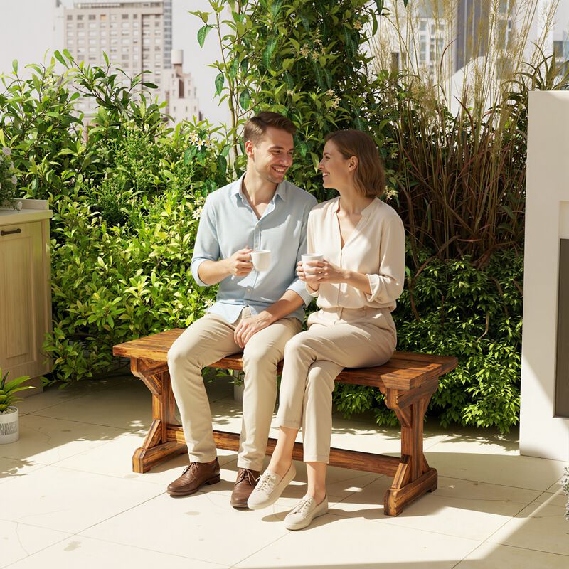 Hivvago Backless Wooden Patio Bench with X Base image number 7