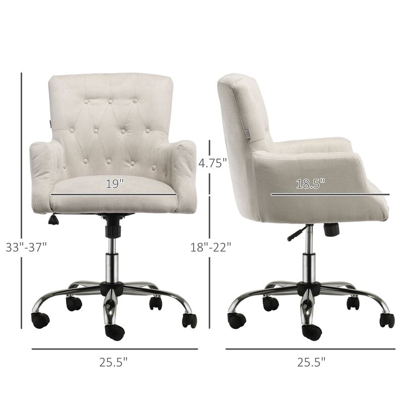 Cream White Task Seat: Linen Fiber Office Chair with Tufted Back