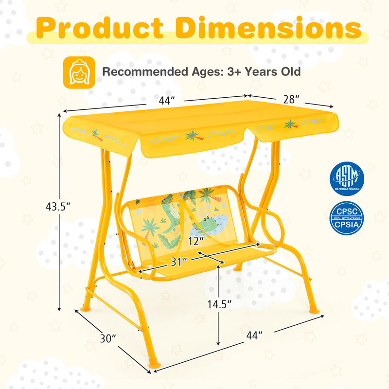 Metal Frame Kids Patio Swing with Dual Seat and Adjustable Canopy Top