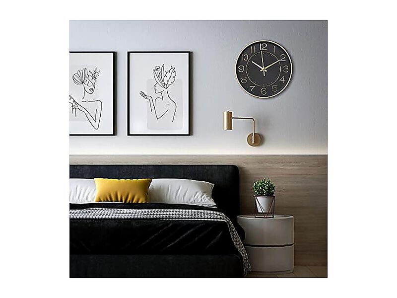 Modern Wall Clocks Battery Operated 10 Inch Black Gold Clock Silent Small Living image number 3