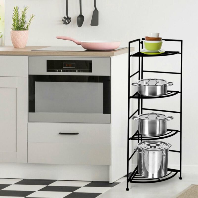 Hivvago 4 Tier Folding Metal Shelf Plant Stand Storage Open Shelf Corner Display Rack