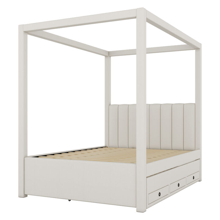 Merax Upholstered Canopy Platform Bed with Trundle