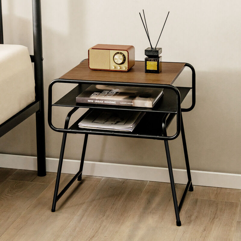 3-tier Compact Side End Table with Storage Shelf-Coffee