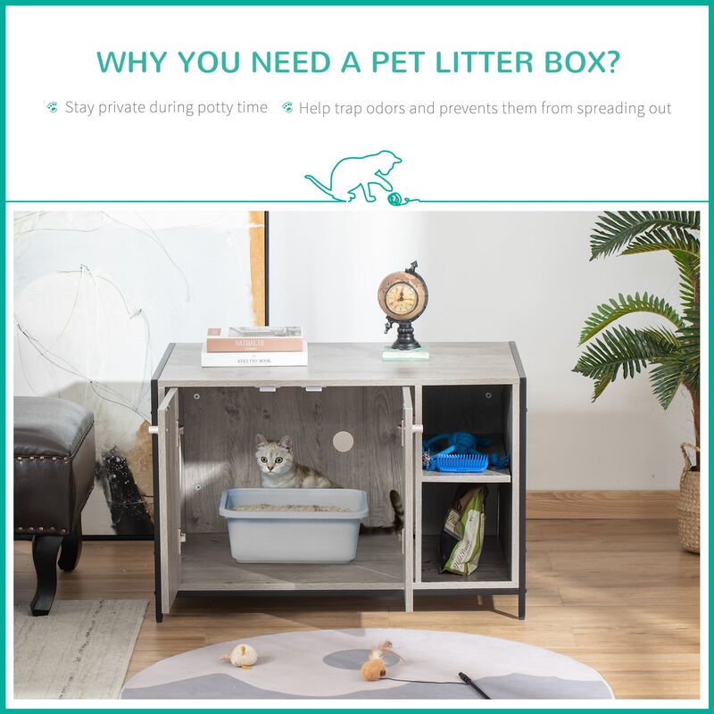 Grey Cat Washroom: Hidden Litter Box Cabinet with Storage image number 3