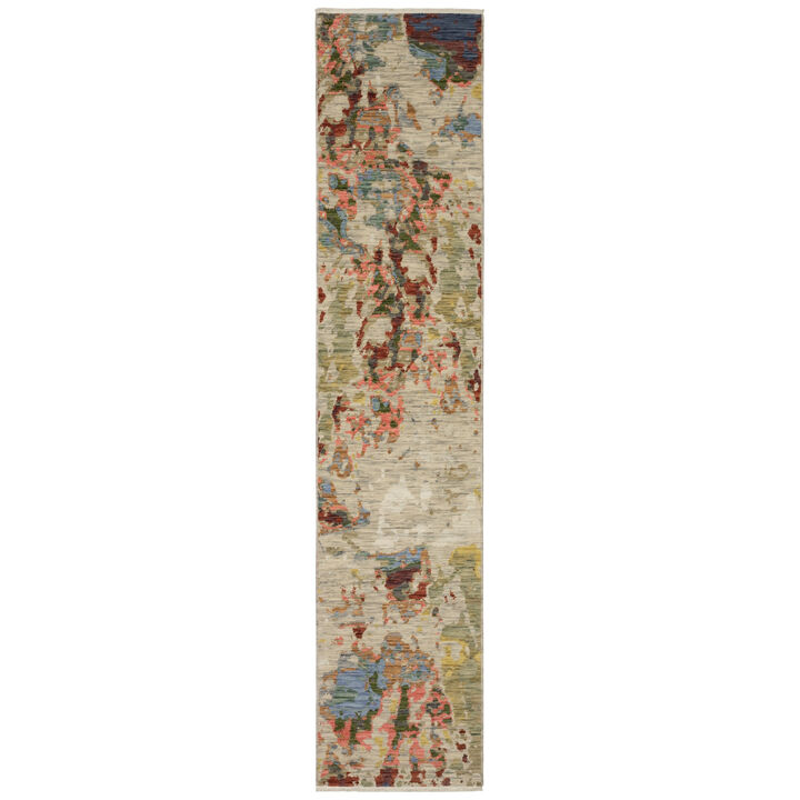 HomeRoots Abstract Area Rug With Fringe