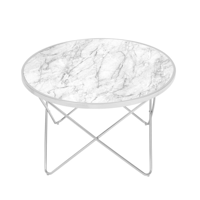 Margo Small Round Faux White Carrara Marble Coffee Table, White image number 0