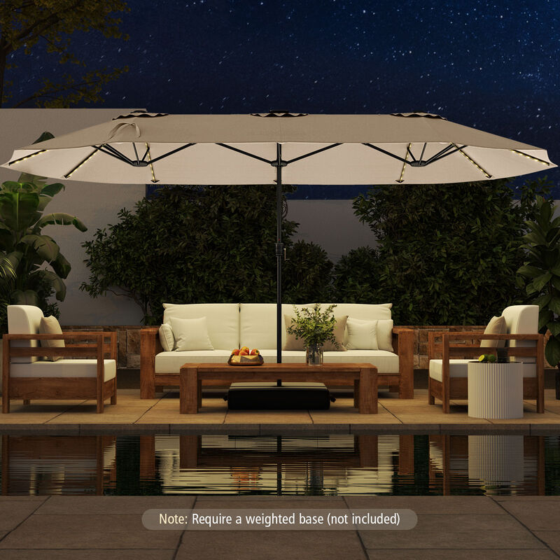 Extra-Large Patio Umbrella with LED Solar Lights and Crank Handle