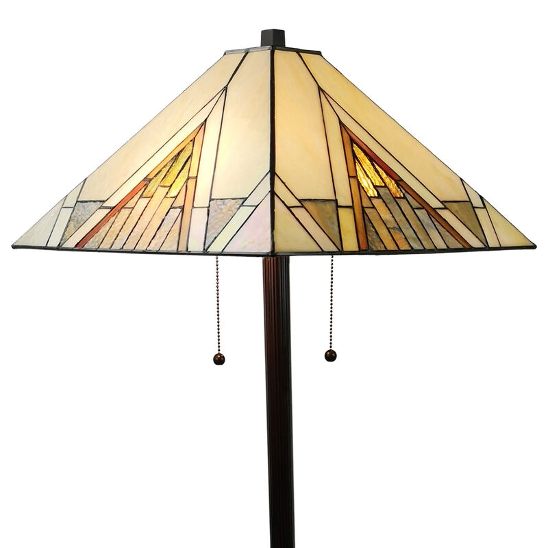 Hivvago 62" Brown Two Light Beige And Brown Geometric Stained Glass Floor Lamp