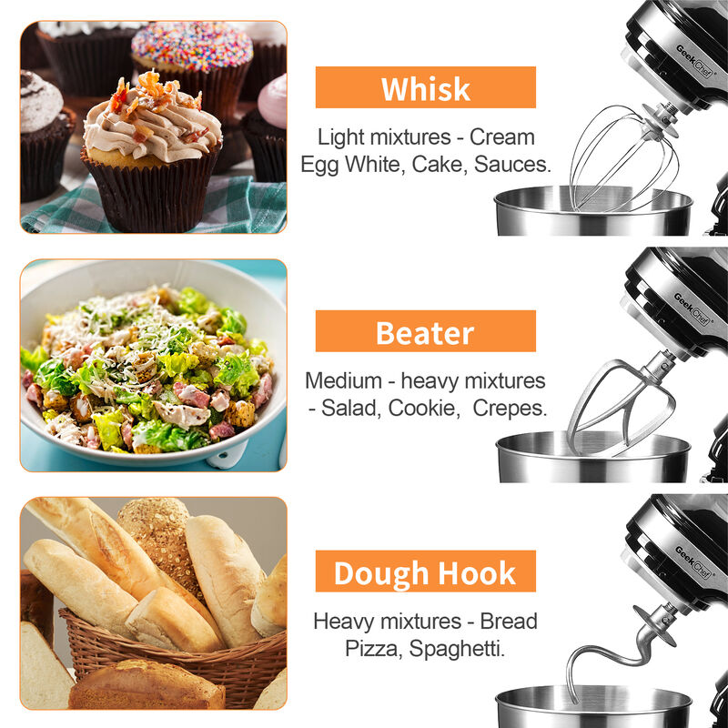 Electric Stand Mixer, 4.8QT 12 Speeds Tilt-head Food Mixer with Dough Hook, Rotary Knob, Whisk, Beater, Bowl image number 5