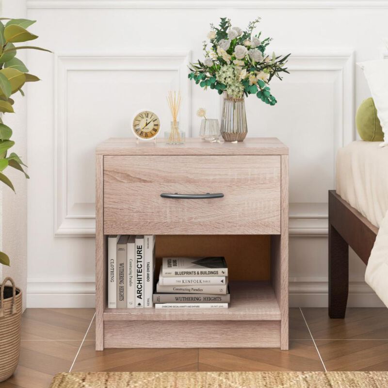 Hivvago Bedside Table Nightstand with Drawer and Open Storage Shelf