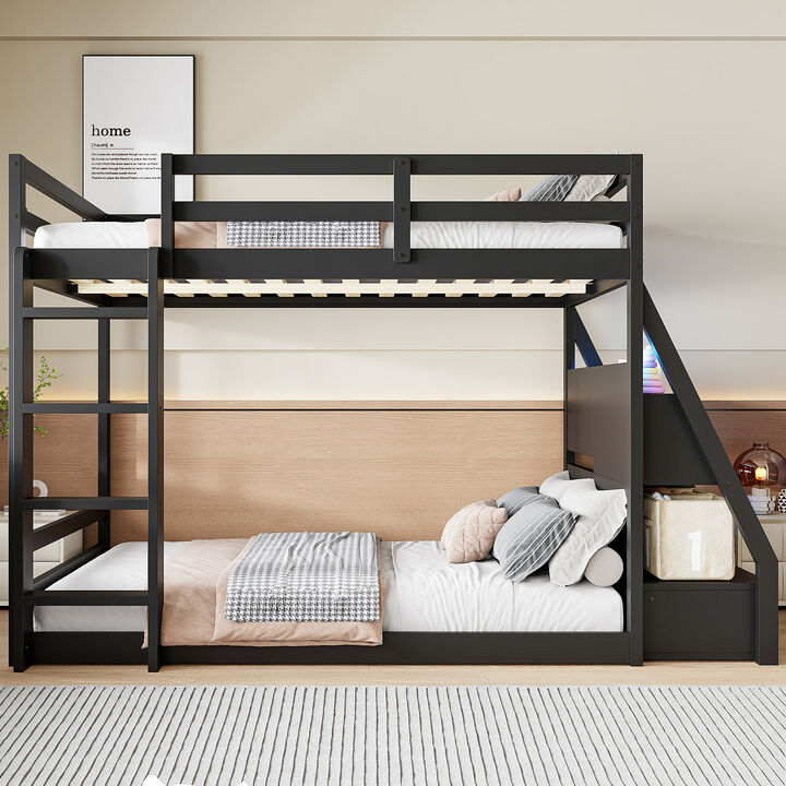 Merax Full Size Modern Bunk Bed with APP LED Lights, Charging Hub & Storage