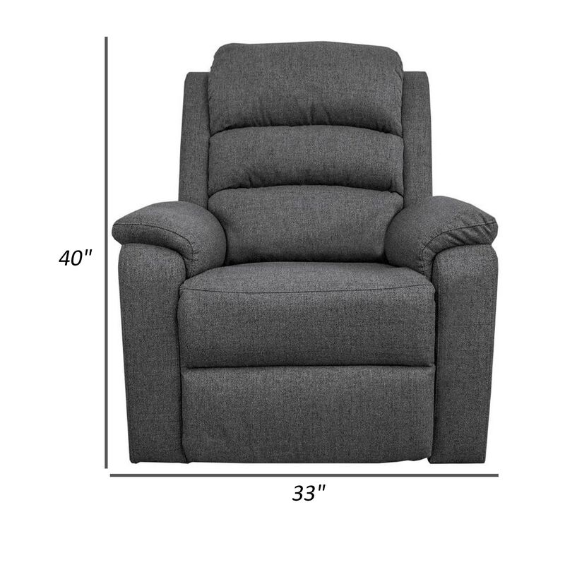 Fery 36 Inch Manual Recliner Chair, Gray Burlap, Cushioned Seat, Solid Wood - Benzara