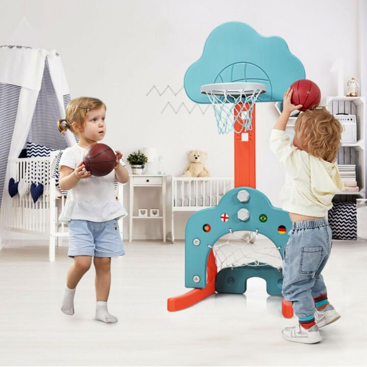 3-in-1 Adjustable Basketball Hoop Set for Kids with Balls, Height Adjustable Indoor Outdoor Playset